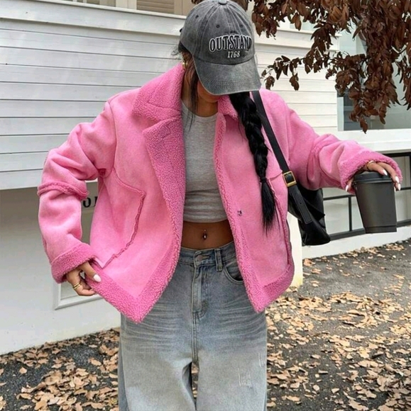 Women Plain Color Single-Breasted Fleece Casual All-Match Long Sleeves Jacket - Picture 2 of 4